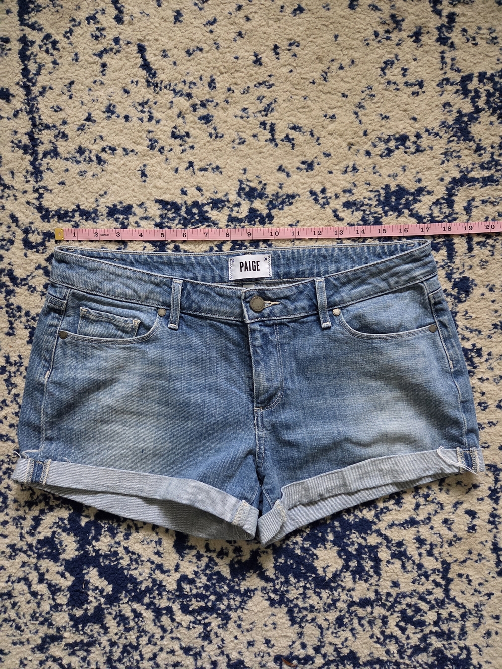 PAIGE Light Blue Rolled Cuff Denim Shorts